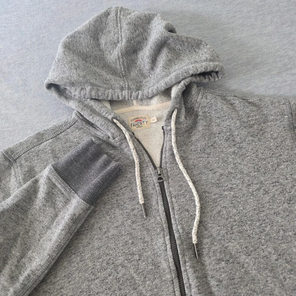 Faherty Mens Heather Grey Full Zip Colorblock Fleece Hoodie Sweatshirt Medium